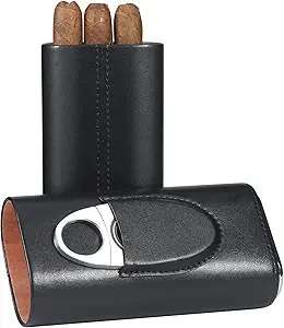 Cigar case with built-in cutter (black)